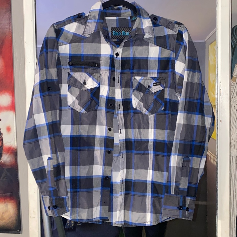 Bold Blue Collard Shirt Youth Size Large Color Blue/ Grey. Never worn